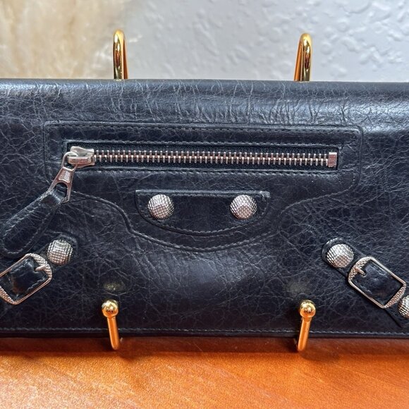Balenciaga Black, Silver Studded Long Bi-fold Wallet - Picture 1 of 10